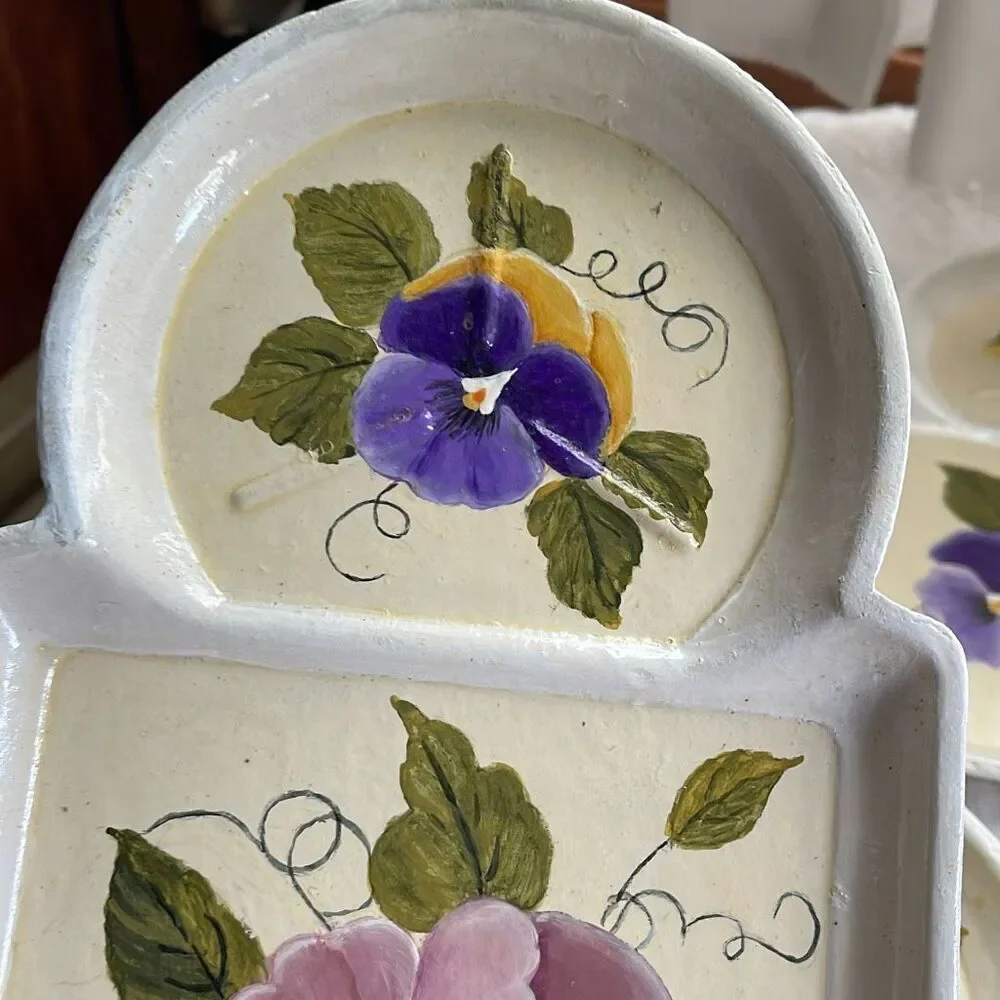 Vintage lot of 3 hand painted snack dishes. Cup and appetizer plates.